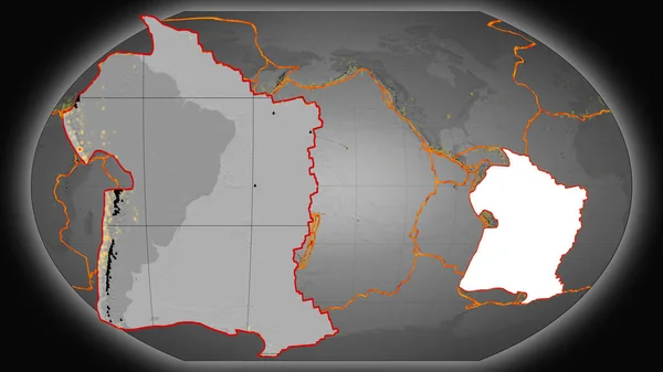 South America Tectonic Plate Extruded Presented Global Grayscale Elevation Map — Stock Photo, Image