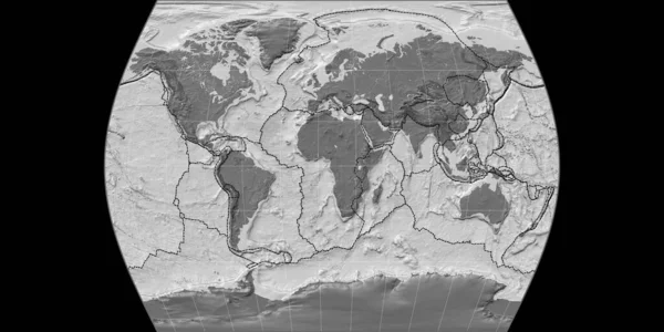 Weltkarte Times Atlas Projektion Zentriert Auf Östliche Längengrade Bilevel Topographische — Stockfoto