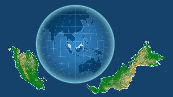 Malaisie Globe Avec Forme Pays Contre Carte Zoomée Avec Son — Photo