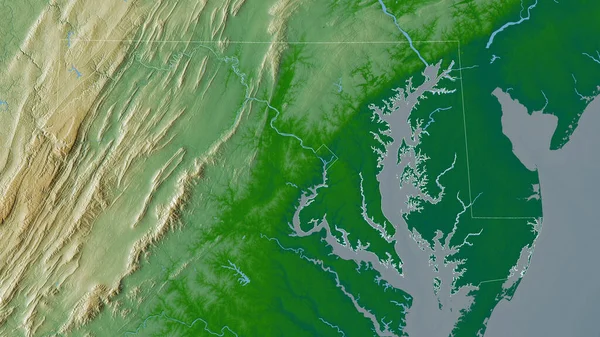 Maryland Staat Van Verenigde Staten Gekleurde Schaduwgegevens Met Meren Rivieren — Stockfoto