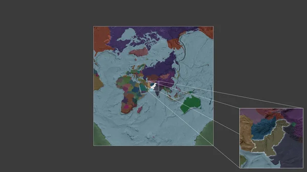 从世界大比例尺地图中提取出的巴基斯坦扩大和扩大的地区 其主要线连接了框架的各个角落 行政区划的彩色地图 — 图库照片