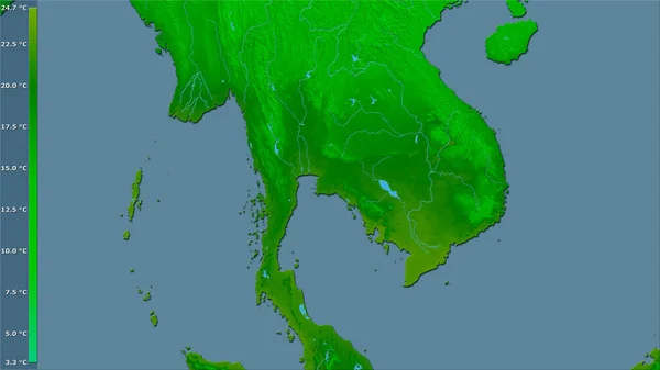 Lägsta Temperatur Den Kallaste Månaden Inom Thailand Området Stereografisk Projektion — Stockfoto