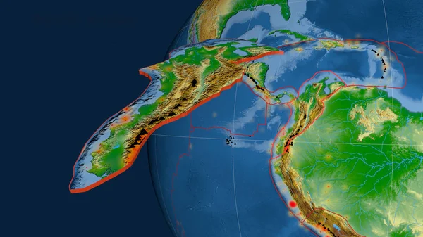Severní Andes Tektonické Desky Vytlačil Prezentovány Proti Zeměkouli Fyzickou Mapu — Stock fotografie