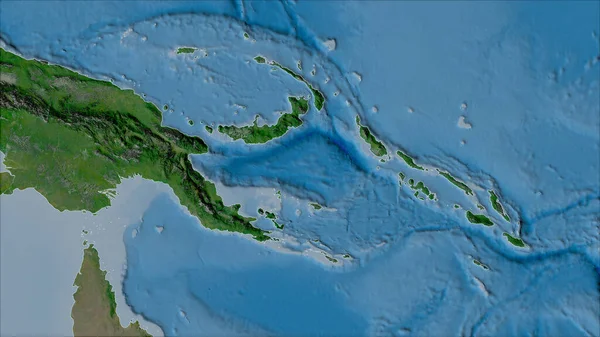 Van Der Grinten I投影 斜变换 卫星A地图上所罗门群岛海板块的邻域 生复合材料 无概要 — 图库照片