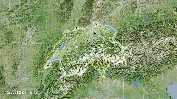 Obszar Szwajcarii Mapie Satelitarnej Projekcji Stereograficznej Kompozycja Główna — Zdjęcie stockowe