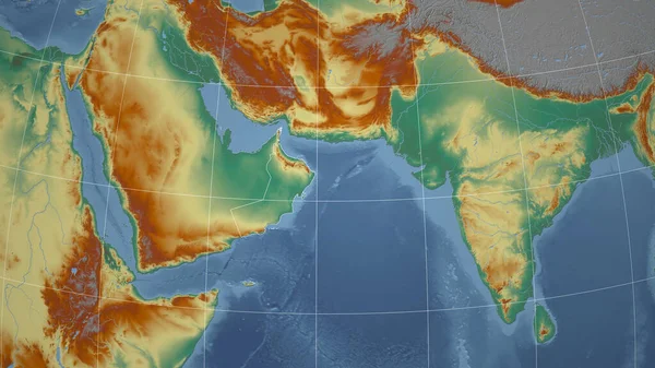 Omán Szomszédság Távoli Perspektíva Ország Körvonalaival Topográfiai Domborzati Térkép — Stock Fotó
