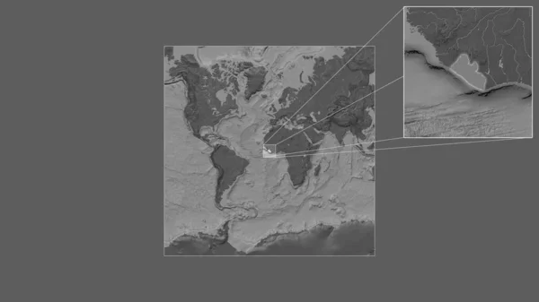 从世界大比例尺地图中提取出的扩大和扩大的利比里亚地区 其主要界线连接了框架的各个角落 Bilevel高地图 — 图库照片