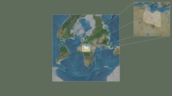 从世界大比例尺地图中提取出的利比亚扩大和扩大的地区 其主要线连接了框架的各个角落 卫星图像 — 图库照片