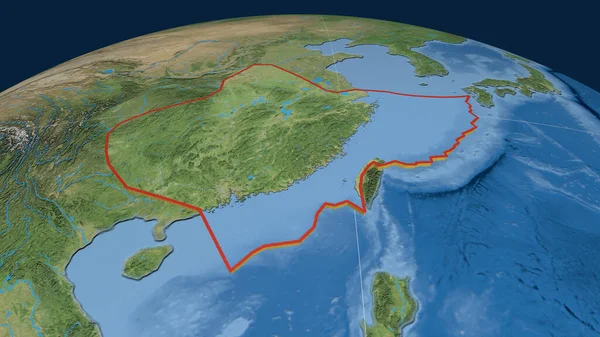 Plaque Tectonique Yangtze Extrudée Sur Globe Imagerie Satellite Rendu — Photo