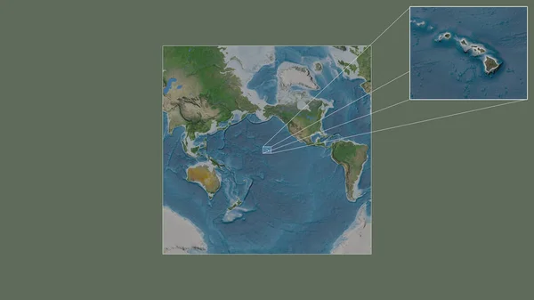 Ampliada Ampliada Área Dos Estados Unidos Havaí Extraído Mapa Larga — Fotografia de Stock