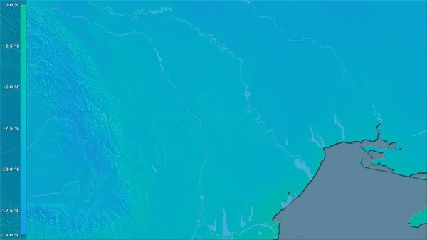 摩尔多瓦地区内带有图例的立体投影中最冷的一个月的最低温度 光栅层的原始成分 — 图库照片