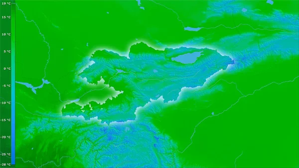 기온이 키르기스스탄 지역의 스테레오 션에서 비추는 윤곽이 래스터층의 구성에 전설적 — 스톡 사진
