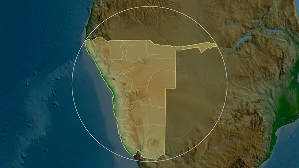 ナミビアは拡大して丸をつけた 主な物理的な風景機能 3Dレンダリング — ストック写真