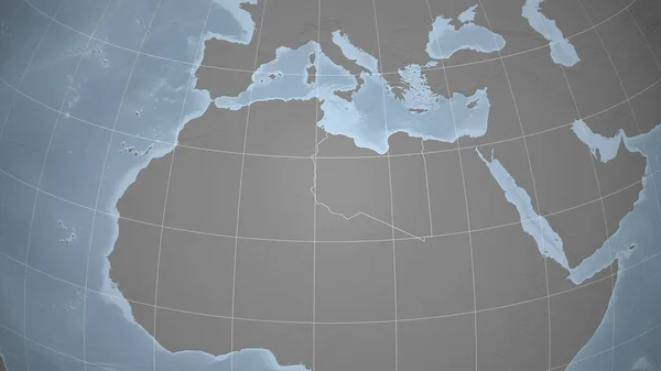 Ливия Гродненщина Отдаленная Перспектива Очертаниями Страны Grayscale Elevation Map — стоковое фото