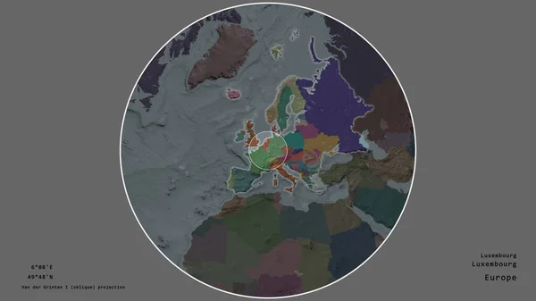 Oblast Lucemburska Označená Kruhem Rozsáhlé Mapě Kontinentu Izolované Odumřelém Pozadí — Stock fotografie