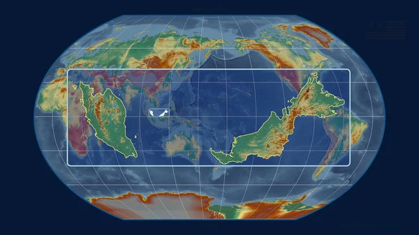 Втілена Точки Зору Малайзії Лінія Перспективи Проти Глобальної Карти Проекції — стокове фото
