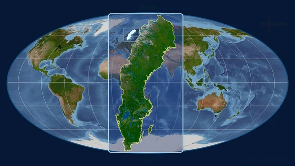 Powiększenie Obrazu Szwecji Przedstawiające Linie Perspektywiczne Stosunku Globalnej Mapy Projekcji — Zdjęcie stockowe