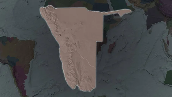 Área Namibia Agrandó Brilló Sobre Fondo Oscuro Sus Alrededores Mapa —  Fotos de Stock