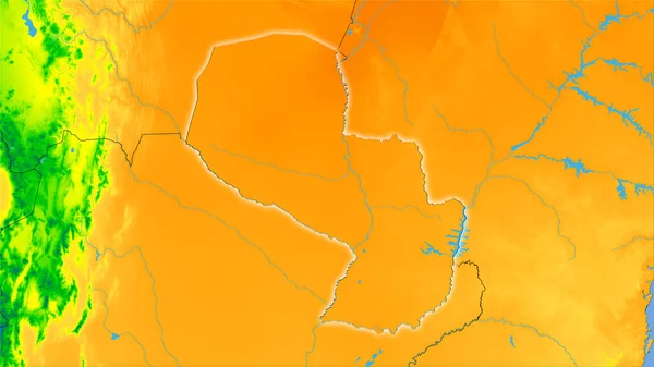Περιοχή Παραγουάης Στον Ετήσιο Χάρτη Θερμοκρασίας Στην Στερεογραφική Προβολή Ακατέργαστη — Φωτογραφία Αρχείου