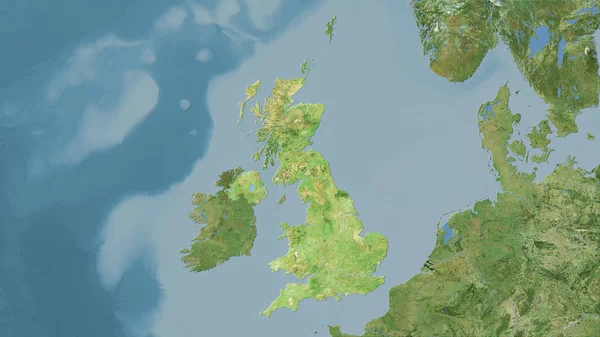 衛星D地図上の英国エリアの立体投影 ラスター層の生の組成 — ストック写真