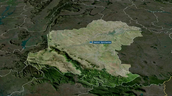Nakhon Ratchasima Province Thailand Zoomed Highlighted Capital Satellite Imagery Rendering — Stock Photo, Image