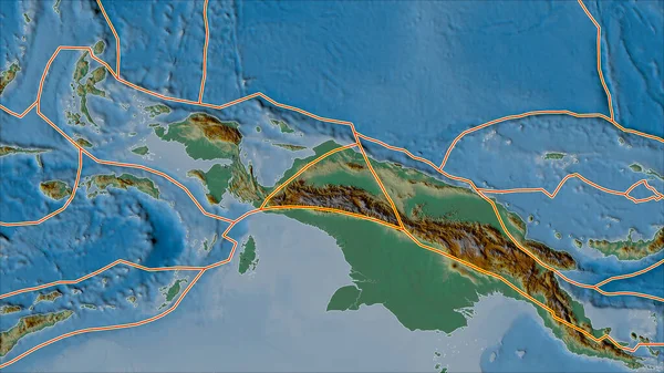 Las Placas Tectónicas Bordean Mapa Relieve Las Áreas Adyacentes Área — Foto de Stock