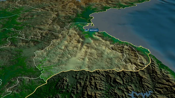 Kangwon Provincia Corea Del Norte Zoomed Destacó Con Capital Características — Foto de Stock