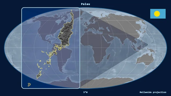 Vergrößerte Ansicht Von Palau Mit Perspektivischen Linien Gegen Eine Weltkarte — Stockfoto