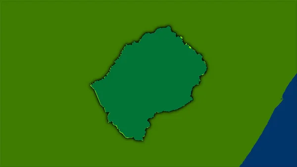 立体投影中行政区划地图上的莱索托地区 深色发光轮廓光栅层的原始组成 — 图库照片