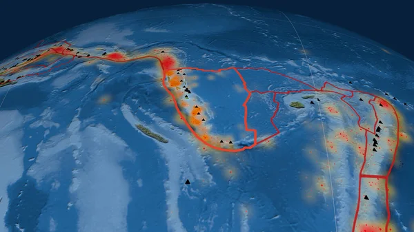 Neue Hebriden Tektonische Platte Auf Dem Globus Umrissen Satellitenbilder Rendering — Stockfoto