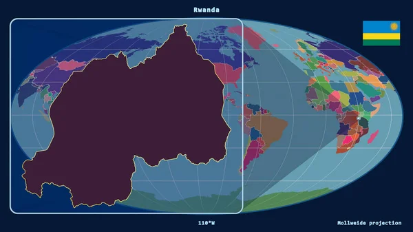 Vergrößerte Ansicht Ruandas Mit Perspektivischen Linien Gegen Eine Weltkarte Der — Stockfoto
