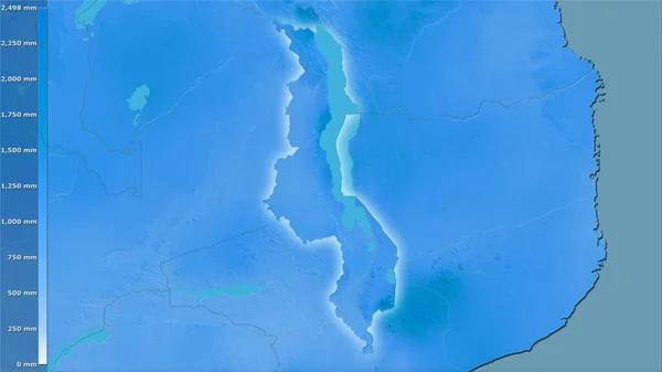 Річні Опади Районі Малаві Стереографічній Проекції Легендою Сирою Композицією Растрових — стокове фото