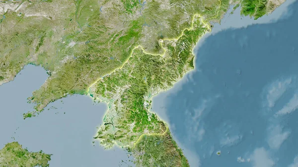 Uydu Üzerinde Kuzey Kore Bölgesi Stereografik Projeksiyondaki Bir Harita Işık — Stok fotoğraf