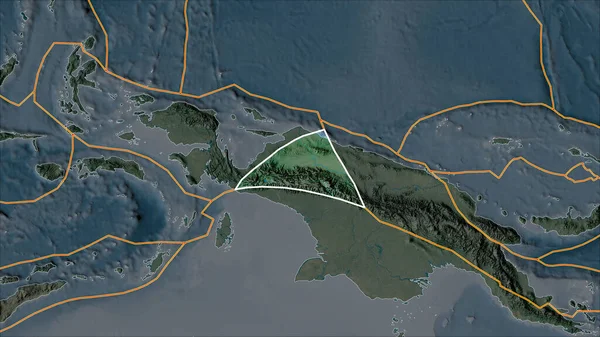 概要隣接する領域の偏差で区切られた地形図上に地殻プレートを作成します ヴァン グリンテンI予測 斜めの変換 — ストック写真