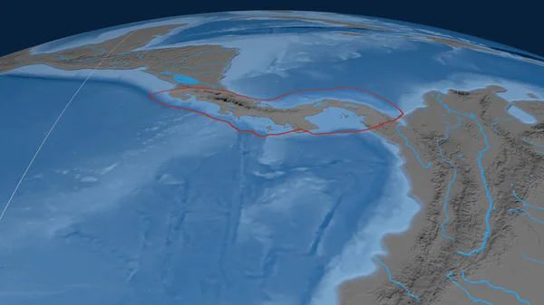 Panama Tectonic Plate Outlined Globe Topography Bathymetry Colored Elevation Map — Stock Photo, Image