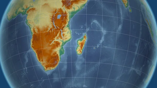 Mosambik Sousedství Vzdálená Perspektiva Obrysem Země Mapa Topografického Reliéfu — Stock fotografie