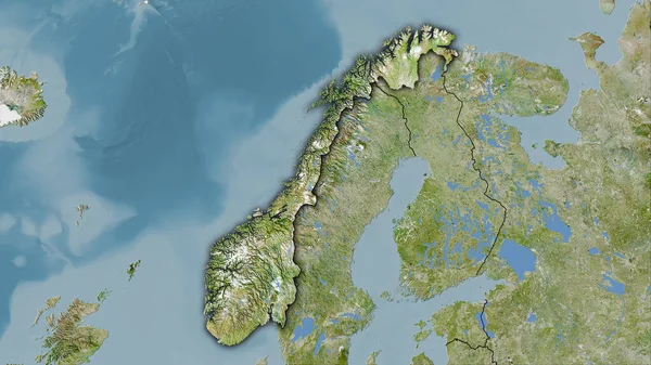 Obszar Norwegii Satelicie Mapa Projekcji Stereograficznej Surowa Kompozycja Warstw Rastrowych — Zdjęcie stockowe