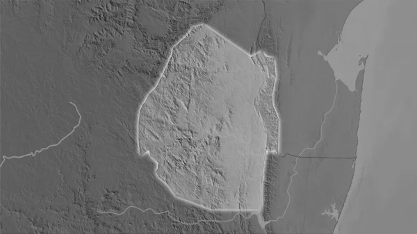 Swaziland Area Grayscale Elevation Map Stereographic Projection Raw Composition Raster — Stock Photo, Image