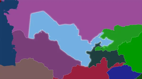 Area Dell Uzbekistan Sulla Mappa Delle Divisioni Amministrative Nella Proiezione — Foto Stock