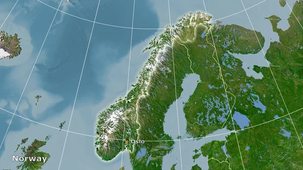 Noorwegen Kaart Van Satelliet Stereografische Projectie Hoofdcompositie — Stockfoto