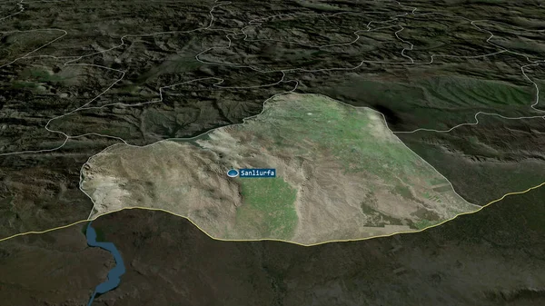 Sanliurfa Provinsen Turkiet Zoomas Och Betonas Med Kapital Satellitbilder Rendering — Stockfoto