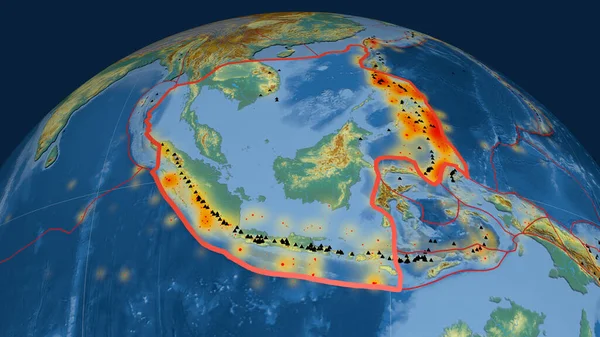 Die Tektonische Platte Der Sunda Umreißt Den Globus Topographische Reliefkarte — Stockfoto
