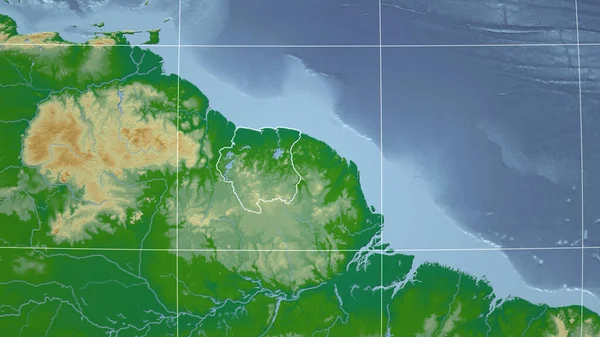 Surinam Sousedství Vzdálená Perspektiva Obrysem Země Barevná Fyzická Mapa — Stock fotografie