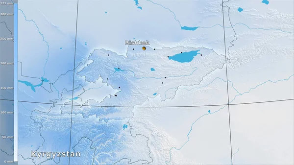 Precipitation Coldest Quarter Kyrgyzstan Area Stereographic Projection Legend Main Composition — Stock Photo, Image