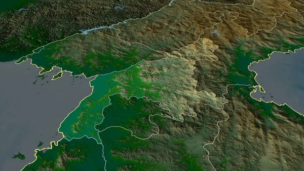 Pyongan Namdo Provinsen Nordkorea Zoomas Och Markeras Huvuddragen Det Fysiska — Stockfoto