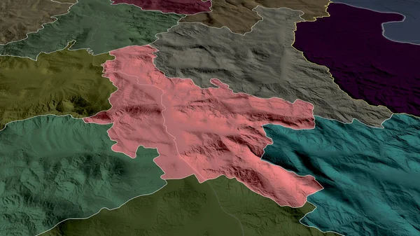 Nisavski Okres Srbsko Přiblížil Zvýraznil Barevná Poďobaná Mapa Administrativního Oddělení — Stock fotografie