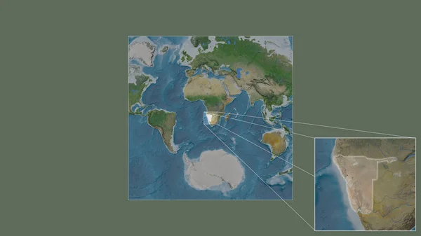 확장되고 비아의 지역은 세계의 지도에서 프레임의 모서리를 연결하는 선으로 추출되었다 — 스톡 사진