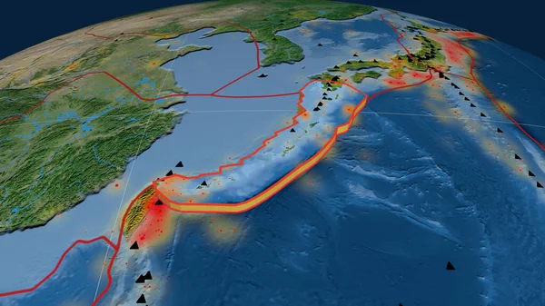 Placa Tectónica Okinawa Extrudida Globo Imagens Satélite Renderização — Fotografia de Stock