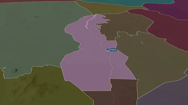 ホワイトナイル スーダンの状態が拡大し 首都で強調表示されました 行政区画の色と衝突した地図 3Dレンダリング — ストック写真
