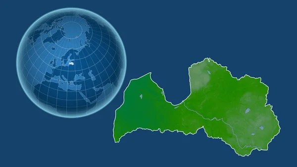Letland Globe Met Vorm Van Het Land Tegen Gezoomde Kaart — Stockfoto